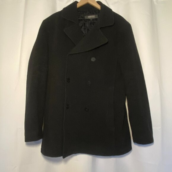 Kenneth Cole Reaction Double Breasted Mens L Peacoat Wool Blend Insulated EUC - Picture 1 of 10